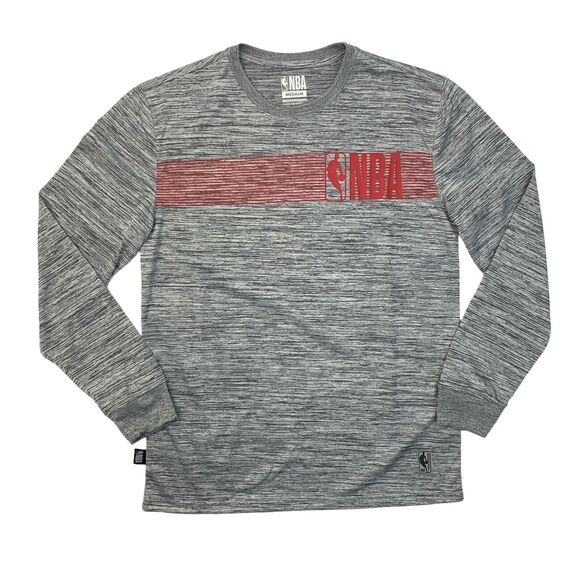 NBA Shirt Mens M Medium Gray Red Spacedye Long Sleeve Performance Basketball Gym - Picture 1 of 12